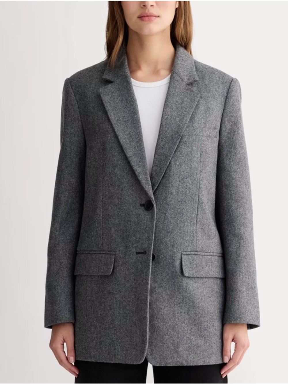 Everlane Wool Herringbone Blazer Grey Oversized Boyfriend Single Breasted Size 6